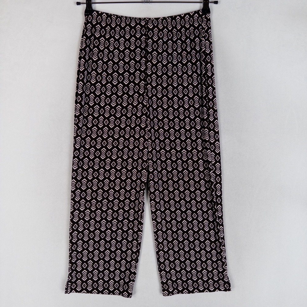 Chico's Travelers Womens Pants 1 Medium Brown White Geometric Cropped Pull On